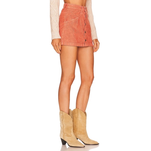 NWT New Free People Burnt Orange Ray Corduroy Mini Skirt in Myrrh - Picture 3 of 8